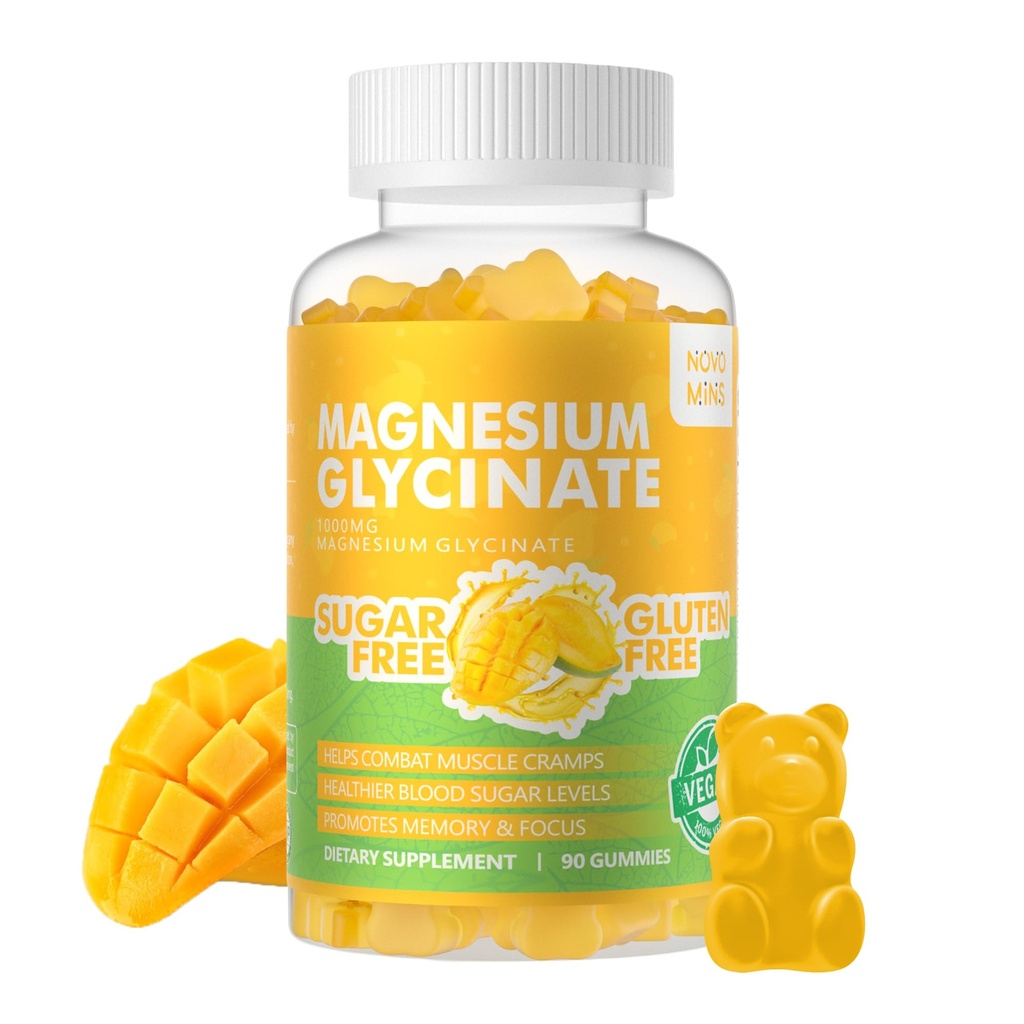 90 CT マグネシウム グリシナーテ グミ 1000 mg - ビタミン D、B6 の砂糖の自由なマグネシウムのカリウムの補足、Calm の気分及び睡眠サポートのための CoQ10 - 90 マンゴのパイナップル ガミー