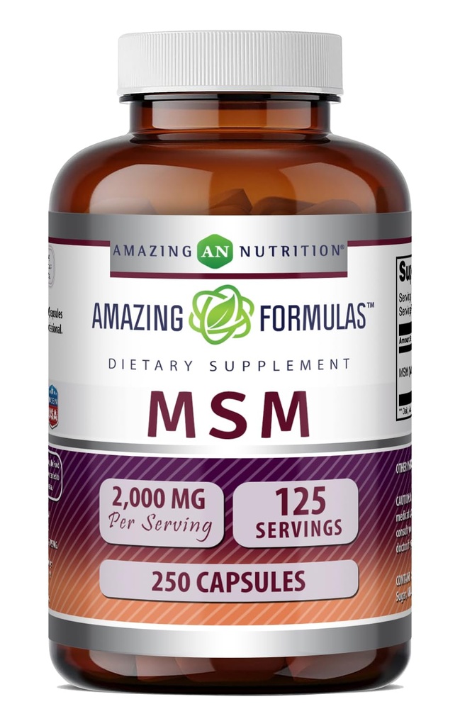 アメージングフォーミュラMSM(メチルスルフォニルメタン)サプリメント | 2000 Mg / サービング | カプセル | ノンGMO | グルテンフリー | アメリカ製(1パック250個)