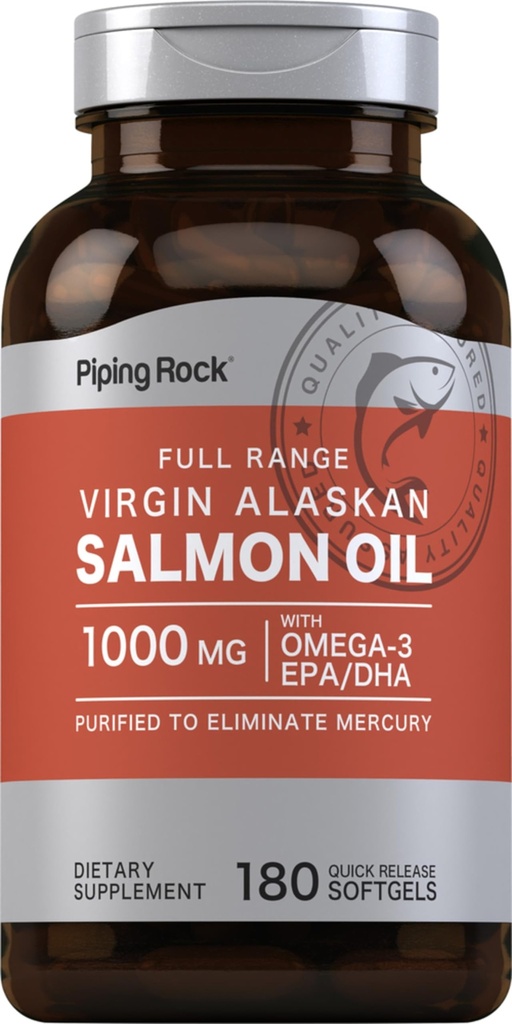 パイピングロックワイルドアラスカサーモンフィッシュオイル | 1000mg | 180Softgels | ヒトのサプリメント | オメガ3、EPA、DHA | 非GMOとグルテンフリー
