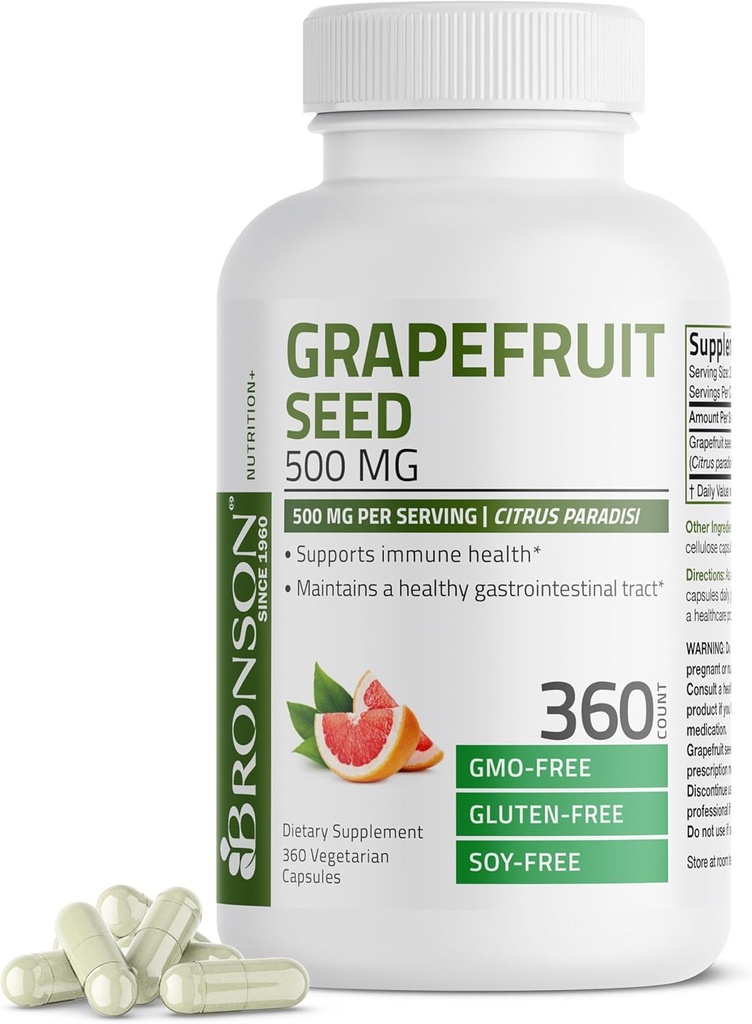 Bronson Grapefruit種子エキス500 MG/サービングシトラスParadisiサポート免疫健康&ヘルプは、健康的な消化管路を維持 - 非GMO、360ベジタリアンカプセル