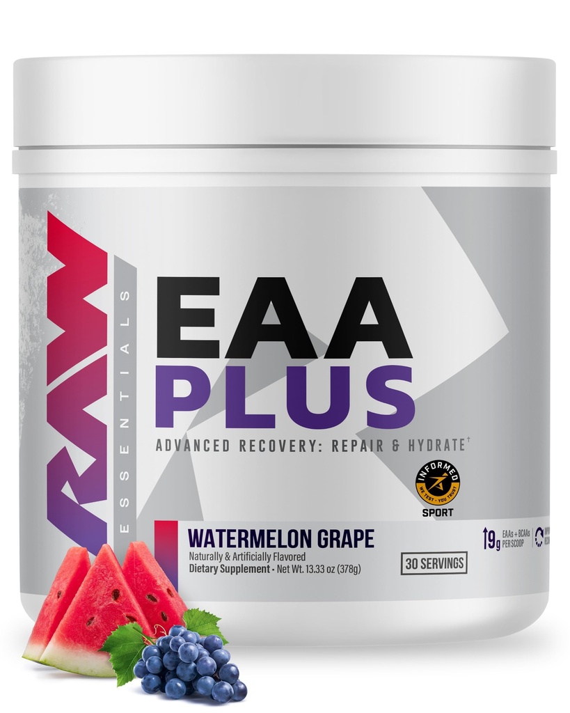 RAW EAA Plus、アミノ酸パウダー、スイカグレープ(30サービング) - 高度な耐久性、回復&リーンマッスル成長のためのプレワークアウトアミノエネルギーパウダー - BCAA アミノ酸サプリメント男性と女性