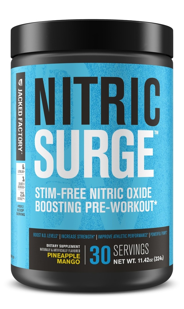 Jacked Factory Nitric Surge Stim Free Pre Workout Powder - Caffeine-Free Nitric Oxide Supplement w/Con-Cret クレアチン、L シトルリン、およびGlycerSize Glycerol - パイナップルマンゴー、30 サービング