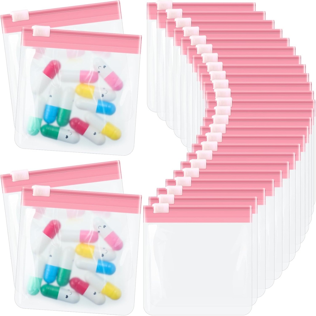 24 部分の丸薬の袋はピッパーの丸薬の袋セットの再使用可能な半透明の薬のオルガナイザーの自己のシーリング薬袋の丸薬のためのスライド ロックの丸薬の袋が付いている旅行プラスチック丸薬袋(軽いピンク)