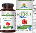 Brieofoodオーガニックハイビスカス1500mg、45サービング、ベジタリアン、グルテンフリー、90ベジタリアンタブレット