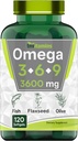tnvitamins Triple Omega 3◆ 6◆ 9: 3600mg x 120 Softgels | Omega Essential Fatty Acids from Fish Oil (EPA & DHA), Flaxseed (ALA & LA), & Olive Oil (OA) | Supplement for Women & Men | Non-GMO