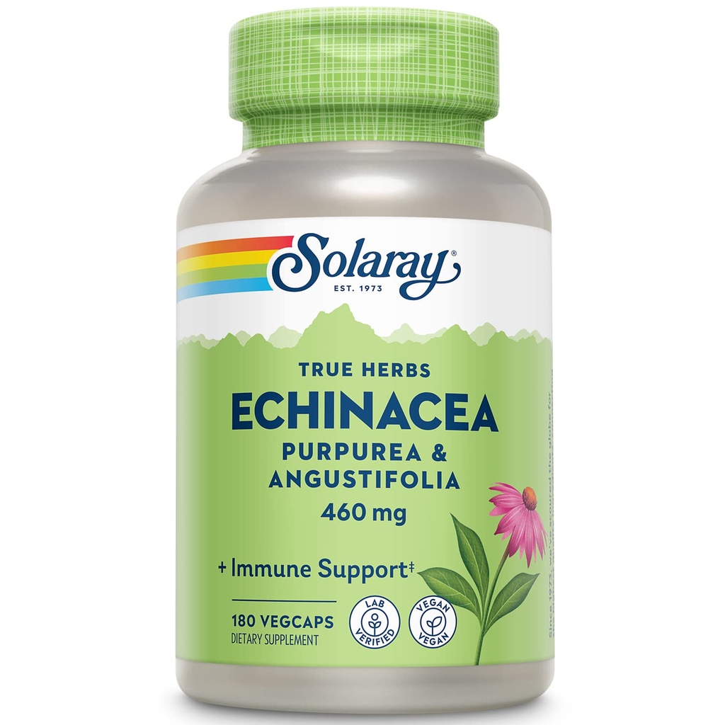 SOLARAY Echinacea Purpurea & Angustifolia Root 460 mg | 健康免疫&呼吸機能サポート | 180 VegCaps