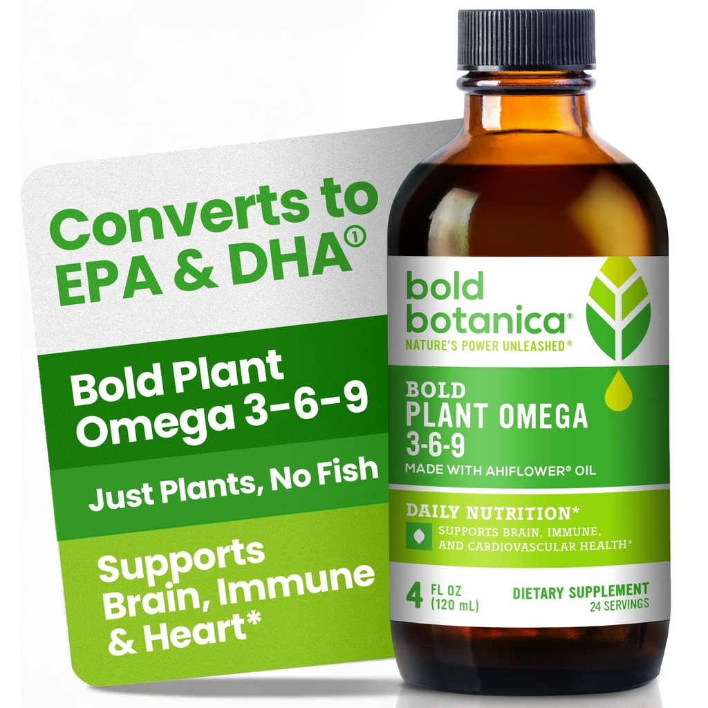 Bold Botanicaの植物オメガ3-6-9、Ahiflowerオイル、Vegewel Omega 3、Brain&Immeの健康のための完全な植物ベースのオメガ、Flux、Fish Free、素晴らしい味、砂糖なし、非GMO、液体4オンス
