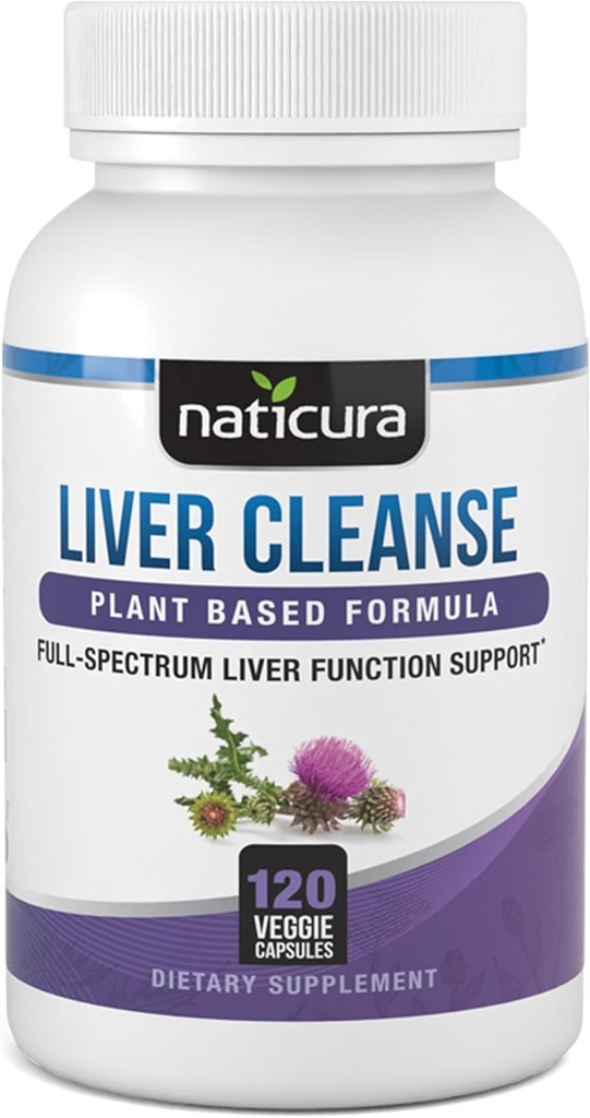 Liver Cleanse Plant-Based Formula - Vegan Full-Spectrum Supplement with Milk Thistle, Vitamin C and Zinc for Liver Function and Immune Support - 120 Capsules - No Fillers or GMO