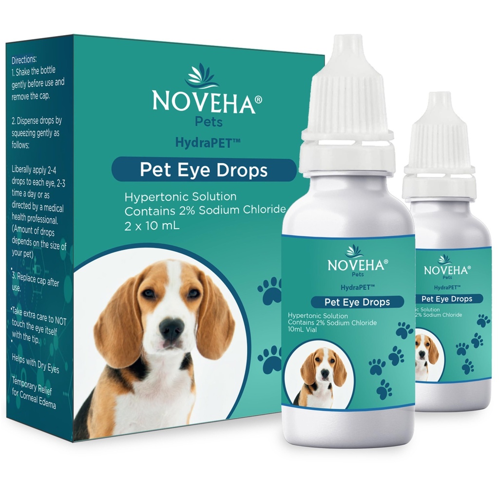 NOVEHA HydraPetTM 犬と猫のためのピンクの目の低下 | 2% ナトリウム塩化物と人工的な涙を潤滑し、コーンエドマとペットを取り除きます ドライアイシンドローム、アイリタイト動物の目 - 10mL (パッケージ 2)