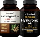 NatureBell Hyaluronic酸カプセルとBiotin +ビタミンC&Ashwagandha 12,500 mgブラックペッパーバンドルパックと等価 | 完全な美容ケアコンプレックス | 適応物質はリラックスのためのサプリメント