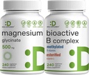 Magnesium Glycinate 500mg Veggie Capsules & Bioactive Vitamin B Complex Bundle Pack – Easily Absorbed Chelated Mineral – Immune, Energy, & Metabolism Supplement