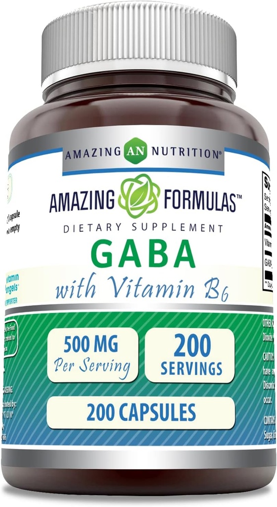 アメイジングフォーミュラ GABA ビタミンB6サプリメント | 500 Mg / サービング | 200カプセル | 非GMO | グルテンフリー | アメリカ製