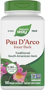 Nature's Way Pau d'Arco内部樹皮、伝統的な南米ハーブ、サービング4カプセルあたり2,180 mg、非GMOプロジェクト検証、180カプセル(5月パッケージ)