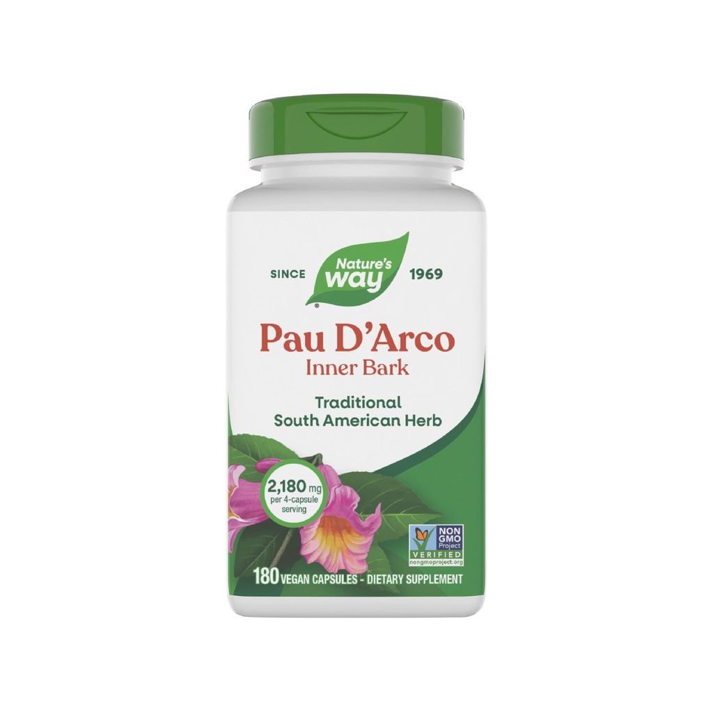 Nature's Way Pau d'Arco内部樹皮、伝統的な南米ハーブ、サービング4カプセルあたり2,180 mg、非GMOプロジェクト検証、180カプセル(5月パッケージ)