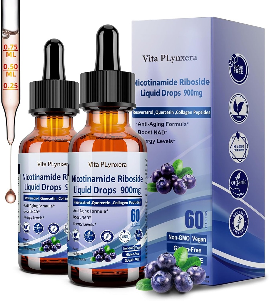 女性及び人のための2つのパックNADの補足、NADのニコチンアミドのリボシドResveratrol 900mg及びケルセチン、ナイアシン、コラーゲン、Biotinの反老化の皮のエネルギー長寿の焦点のための液体NADのプラスの補足NR900