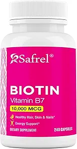Safrel Biotin(ビタミンB7) 10,000mcg (10mg) ビタミンサプリメント、240カプセル - ベジタリアン、グルテンフリー、クイックリリース、非GMO