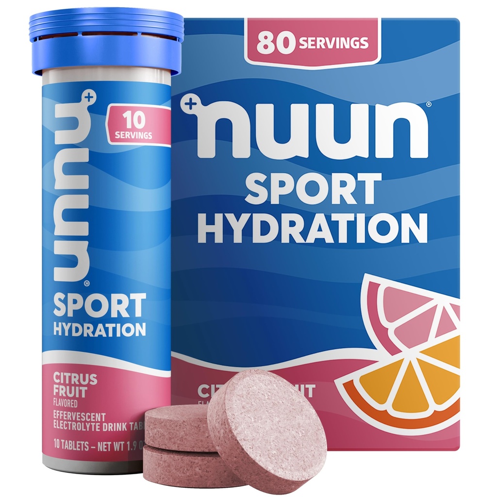 Nuunのスポーツ マグネシウム、カルシウム、カリウム、塩化物及びナトリウム、グルテンフリー及びビーガン、柑橘類のフルーツ、8パック(合計80のサービング)が付いている電解物のタブレット
