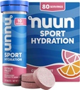 Nuunのスポーツ マグネシウム、カルシウム、カリウム、塩化物及びナトリウム、グルテンフリー及びビーガン、柑橘類のフルーツ、8パック(合計80のサービング)が付いている電解物のタブレット