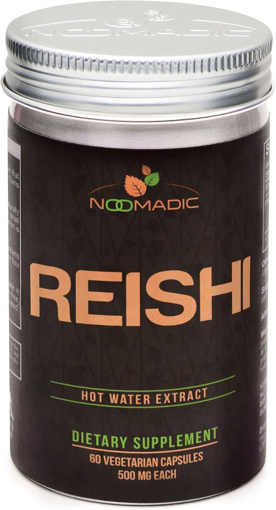 Noomadic Reishiのきのこの、60のカプセル、500mg各、一般的なウェルネス及び長寿、熱湯のエキス、フルーツのボディ、30%のベータDグルカン