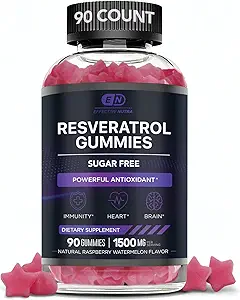 EFFECTIVE NUTRA レスベラトロールグミ 1500mg | 酸化防止剤サポート、免疫、心の健康、脳機能の砂糖フリーサプリメント | 45日間供給、天然ベリー風味、米国製(90カウント)
