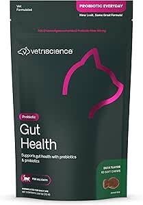 VetriScience Gut Health Chews、猫のためのプロバイオティック毎日消化器サプリメント、消化器サポート、ガスおよびDiarrhea、免疫サポート、咀嚼、アヒル、60カウントごとの120百万CFU