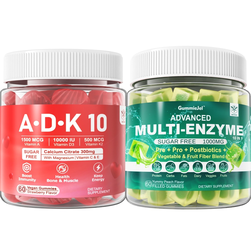 消化酵素のガミー1000mgのChewable -食糧をすぐに壊して下さい、90のビリオンCFU、プロバイオティック、Postbiotic、Prebiotic及び繊維のブレンド及びビタミンADKのガミー+カルシウム マグネシウム亜鉛補足