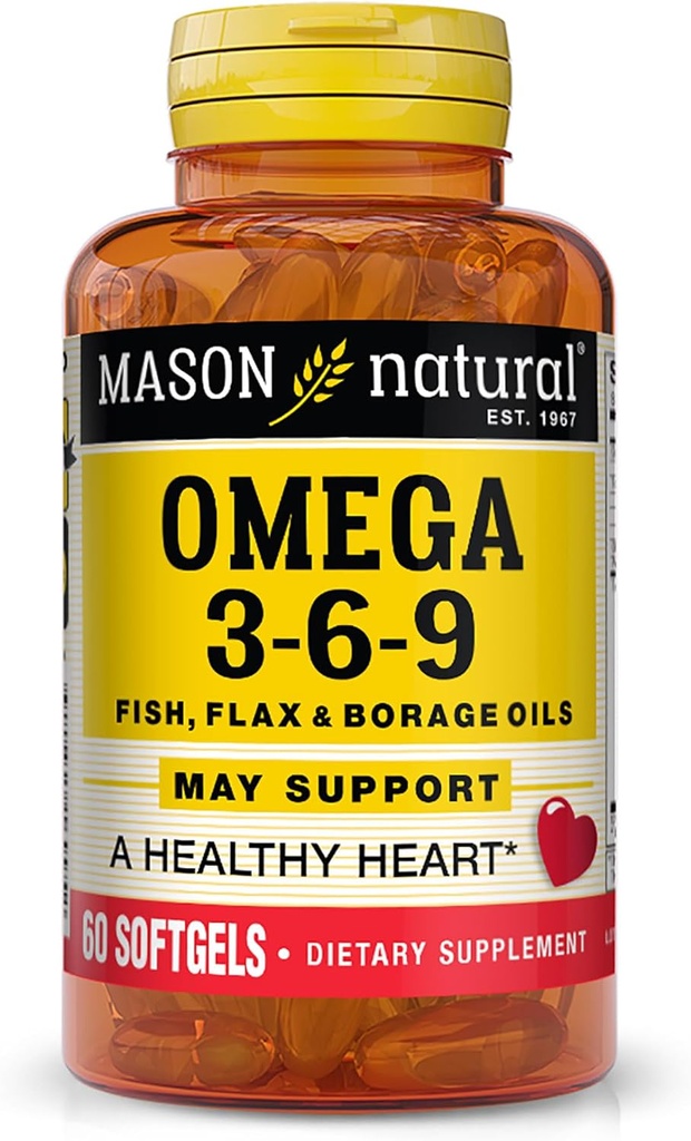 マソンナチュラルオメガ3-6-9 魚、亜麻仁、およびホウラージュオイル、60 Softgels