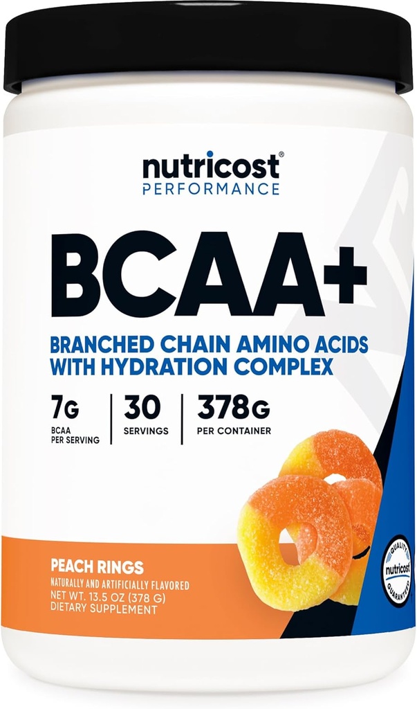 Nutricost BCAA + ハイドレーションパウダー(ピーチリング)30サービング - 分岐させたチェーンアミノ酸とハイドレーションコンプレックス - グルテンフリー、非GMO