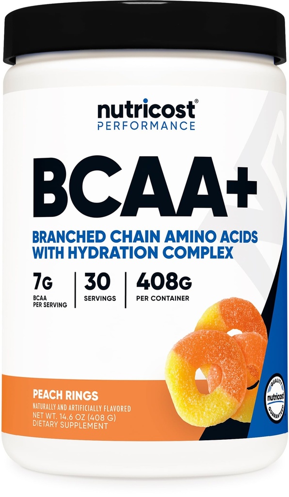 Nutricost BCAA + ハイドレーションパウダー(ピーチリング)30サービング - 分岐させたチェーンアミノ酸とハイドレーションコンプレックス - グルテンフリー、非GMO