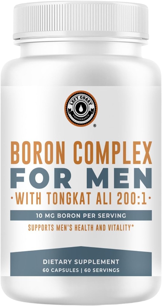 Boron Supplement For Men With Tongkat Ali - Vitamin D3, Zinc Picolinate 30mg, Longjack Tongkat Ali For Men - Boron Citrate 10mg For Men’s Health - Non GMO, Gluten Free, No Allergens - 60 Count