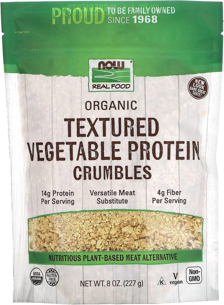 NOW Foods, Organic Textured Soy Protein Granules, Non-GMO, Versatile, Vegetable-Sourced Protein, 8-Ounce (Packaging May Vary)