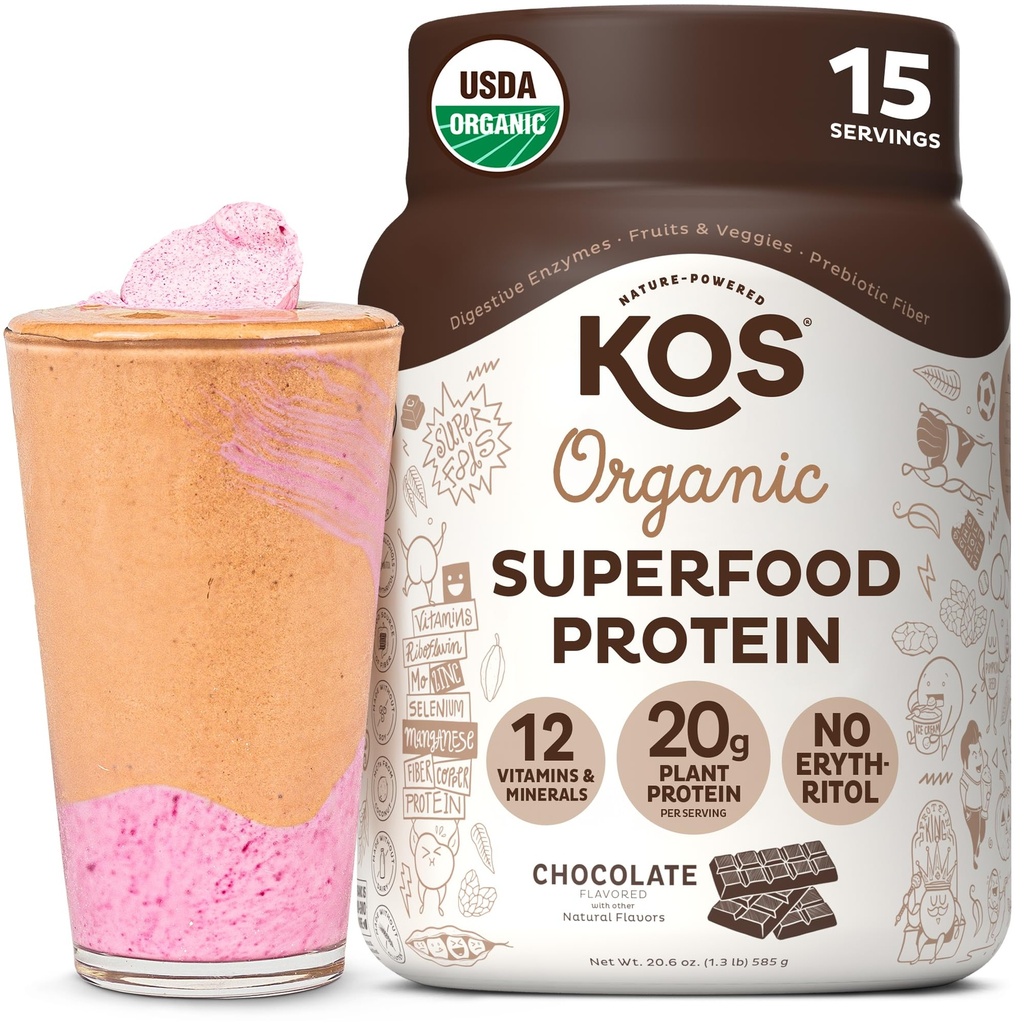 KOSの植物によって基づく蛋白質の粉、チョコレートUSDAの有機性-低炭水化物のエンドウ豆蛋白質のブレンド、ビタミン及び鉱物が付いているビーガンスーパーフード- Keto、大豆、酪農場は女性及び人のための食事の取り替え- 15のサービングを-------------------------------------------------------------------------------------------------------------------