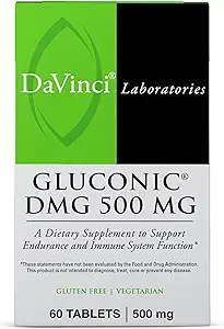 DAVINCI Labs Gluconic DMG 500mg - 持久力と免疫システム機能をサポートする栄養補助食品* - 500mg N、N-Dimethylglycine/タブレット - ベジタリアン - グルテンフリー - 60Chewableタブレット