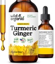 Wild & Organic Turmeric and Ginger Supplement Drops - Joint & Immune Support - Liquid Turmeric with Ginger and Black Pepper Extract - Curcumin Supplement - Vegan, Sugar & Alcohol-Free Tincture - 2 oz