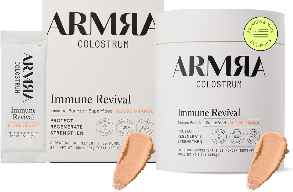 ARMRA ColostrumTMプレミアムパウダー、グラスフェッド、グットヘルスブロッティング免疫スキン&ヘア、400以上のバイオアクティブ栄養素、ケト、グルテン&脂肪フリー(ブロッドオレンジバンドル | 120サービング)が含まれています。