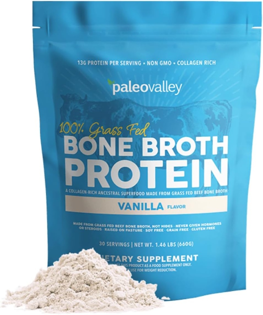 Paleovalley 100%の草はビーフの骨の臭化物の蛋白質の粉-毛、皮、腸の健康、骨および接合箇所サポートのためのコラーゲンのペプチッドで豊富-- 1のサービングごとの15g蛋白質-グルテンフリーかGMOs -バニラ