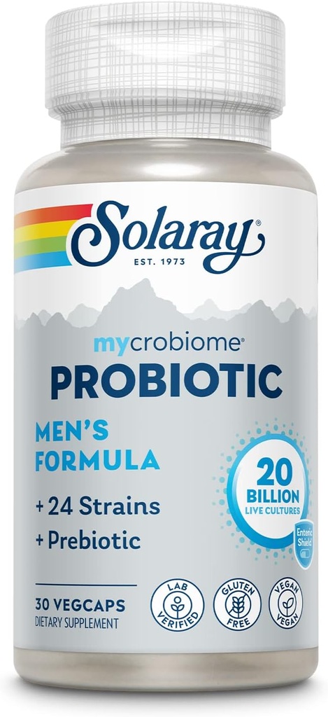 SOLARAY Mycrobiome Probiotic 男子フォーミュラ、Gut Health、Digestion、Immune Function & More、20 Billion CFU Mens Probiotic、24 Strains Plus Prebiotic、30サービング、30 VegCaps