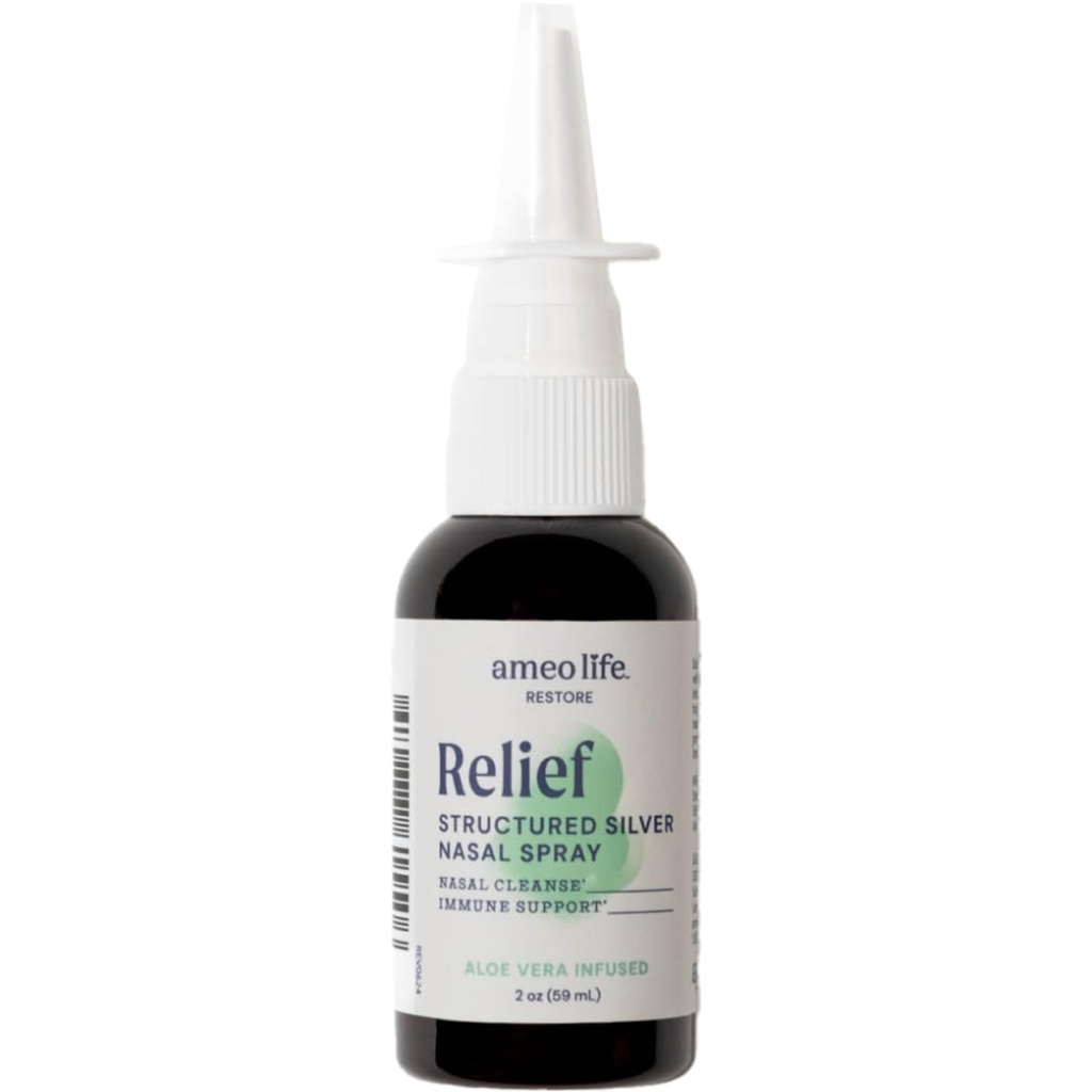 Ameo の生命 Aloe 注入されたコロイド銀の鼻のスプレー 24 PPM - 鼻の混雑、Sinus の輻輳、Mucus、及び刺激の痛みの軽減のための自然な原料が付いている鼻のスプレー-毎日の使用(2 oz)のために)