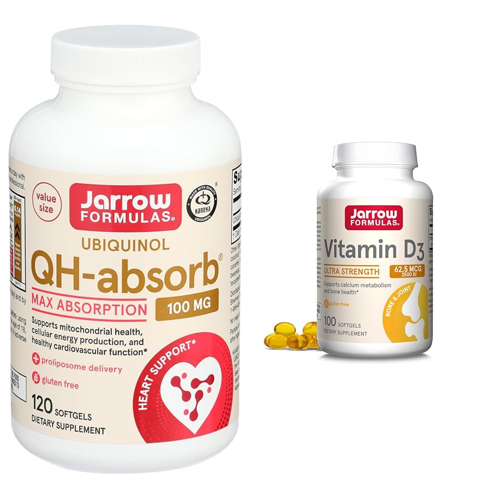 JarrowフォーミュラQH-Absorb 100mg Max吸収 - CoQ10 Ubiquinol&ビタミンD3 62.5 mcg(2,500 IU) - 100サービング(Softgels)