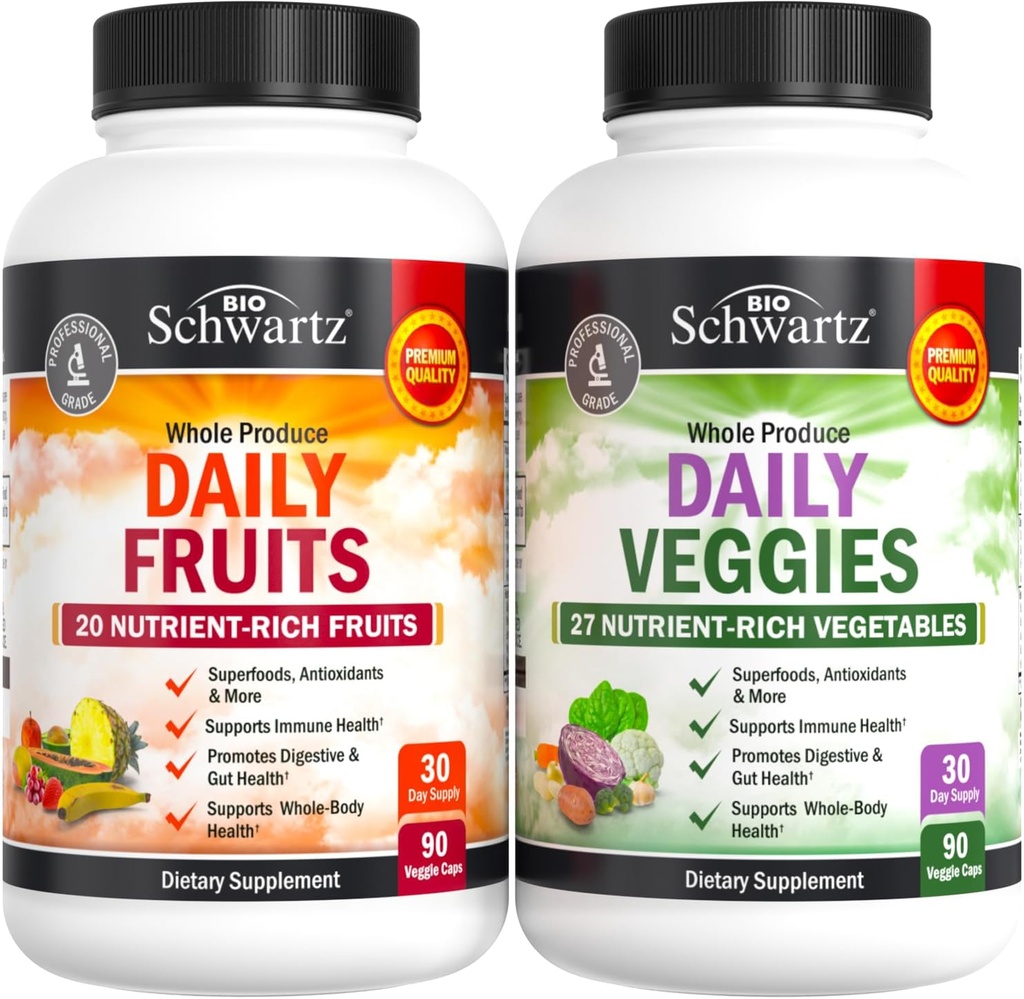 Daily Fruits and Vegetables Supplement for Adults - Super Fruits and Veggies Capsules for Enhanced Energy Gut Health Immune Support & Overall Wellness with 47 Whole Food Fruits and Veggies - 1 Month