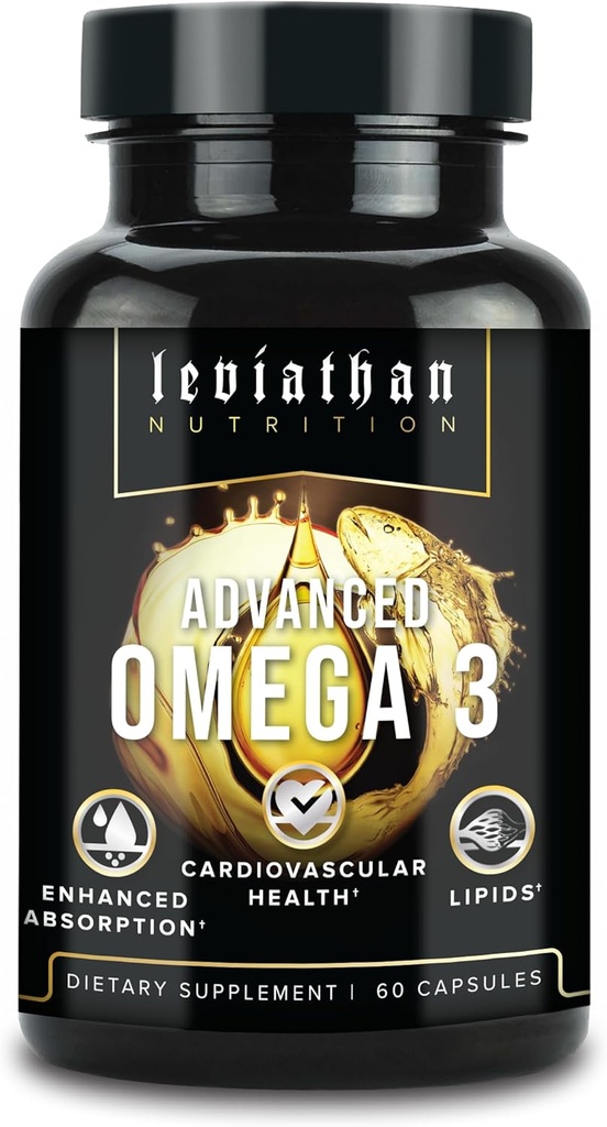 Leviathan Fish Oil Omega 3 カプセル | プレミアムノルヴェジアンオメガ3 ハート、脳、免疫サポート用魚油 | 優れた吸収トリプル強度魚油サプリメント - 無料のフォームEPA&DHA