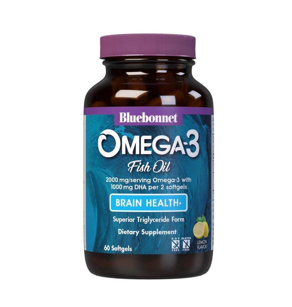 Bluebonnet栄養オメガ-3脳フォーミュラナチュラルワイルドキャッチトリグリセリドフォームDHA 860 mg EPA 120mg - 高濃度認知健康とウェルネスサポートサプリメント - グルテンフリー - 60Softgels