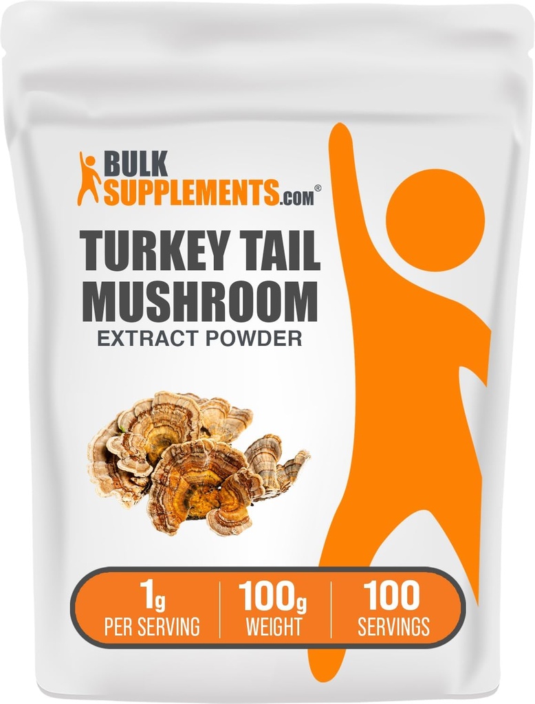 BulkSupplements.com Turkey Tail Mushroom Extract Powder - Coriolus Versicolor Extract, Mushroom Supplement - Vegan & Gluten Free, 1g per Serving, 100g (3.5 oz) (Pack of 1)