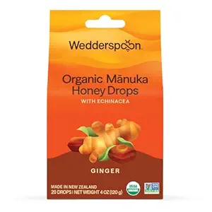 Wedderspoon Organic Manukaハニードロップ、ジンジャー&エキナセア、20カウント(パッケージ1) | 純正ニュージーランドハニー | ドライスロートに最適な治療法