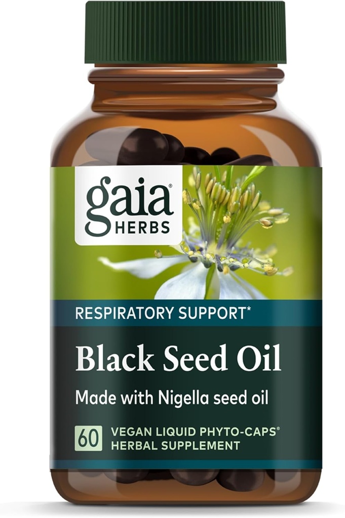 Gaia Herbs Black Seed Oil - Cold-Pressed Capsules for Lung, Respiratory, and Antioxidant Support - with Organic Nigella Seed Oil - Herbal Supplement - 60 Vegan Liquid Phyto-Capsules (30-Day Supply)
