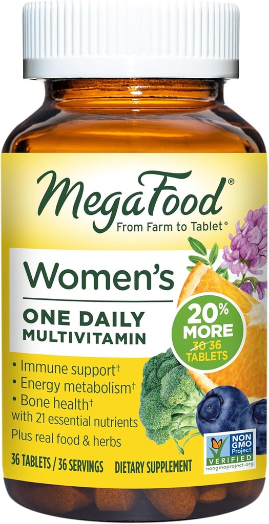 MegaFood Womens Multivitamin One Daily - Multivitamin for Women - Vitamin C, Vitamin D, Iron & B Vitamins - Bone, Energy Metabolism & Immune Support - Vegetarian, GlutenFree - 36 Tablets, 36 Servings