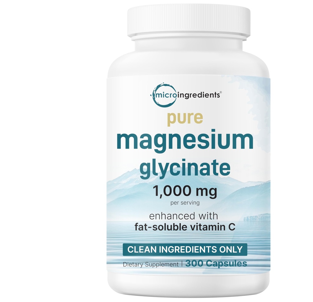 純マグネシウムのグリシナート1,000mg、300カプセル | 最大吸着用100% | 睡眠・筋肉・心臓・神経の健康のサポート | ビタミンCで強化 | 有効成分のみ使用
