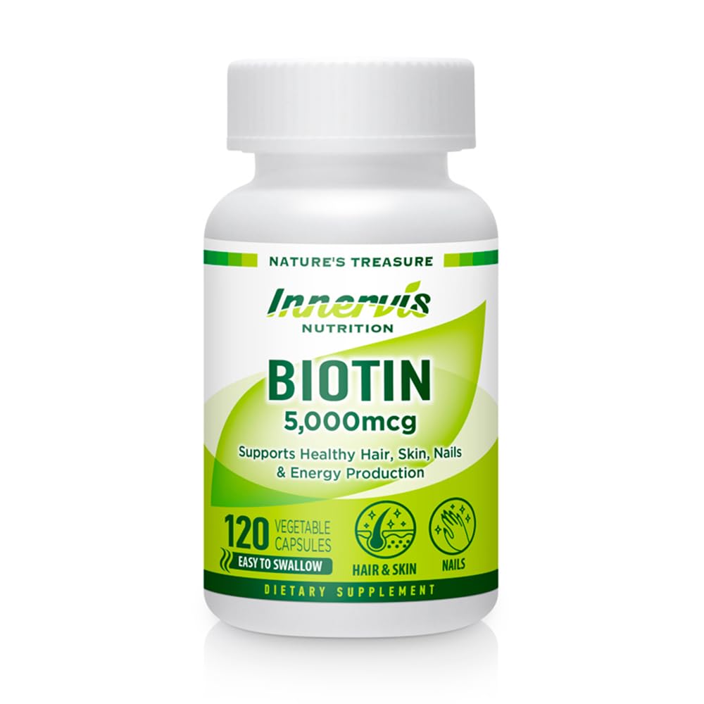 高効力ビオチン5000mcg - 髪、皮膚、爪の健康、120ベジギーカプセルをサポート