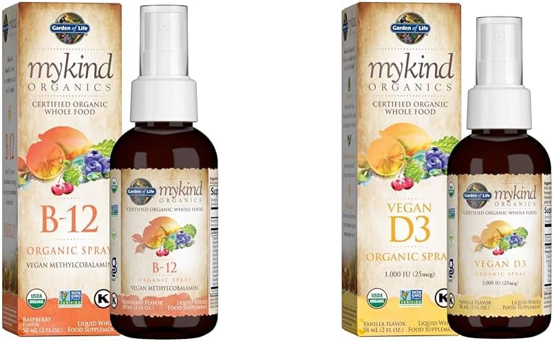 Garden of Life Organics B12 Vitamin - Whole Food B-12 for Metabolism and Energy & Vitamin D3 Liquid 1000 IU Per Spray