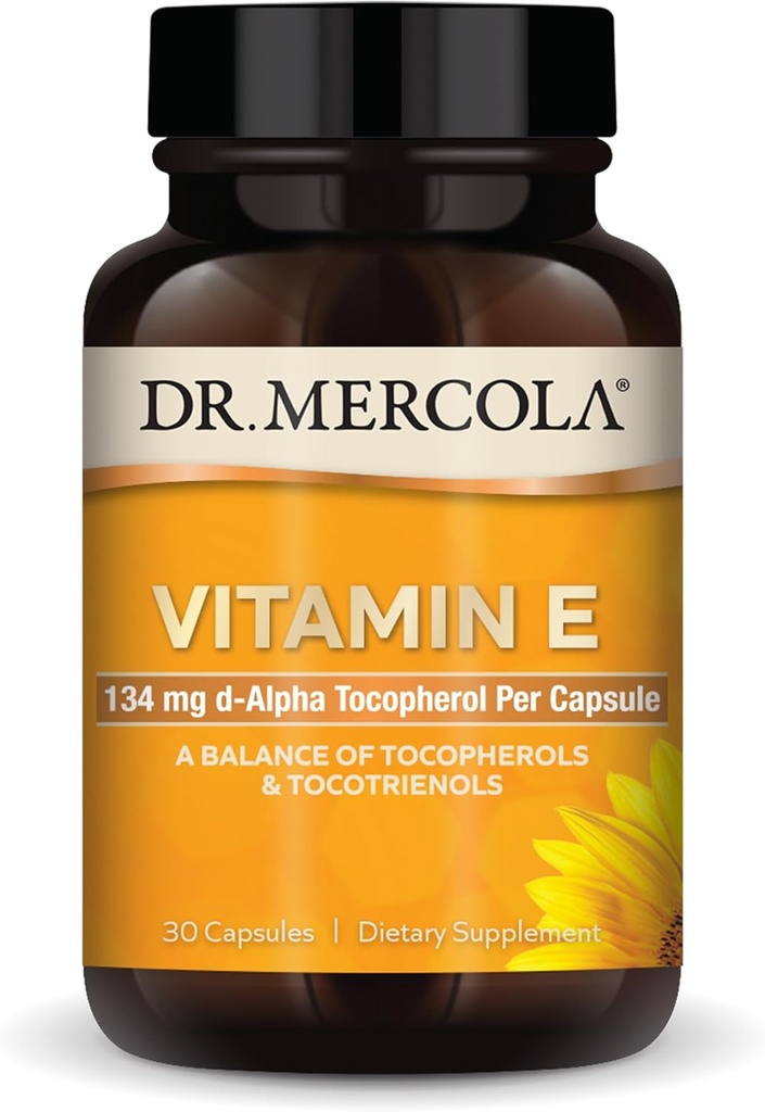 Dr. Mercola Vitamin E - 健康な皮膚と抗酸化状態をサポート - Tocopherols と Tocotrienols ブレンド - Non-GMO、グルテンフリー&大豆フリー - 30カプセル(30サービング)